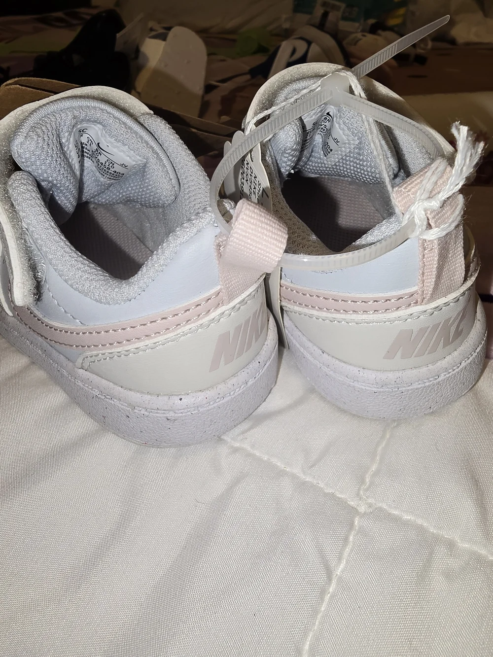 Nike Toddler White Sneakers with Pale Pink Swoosh